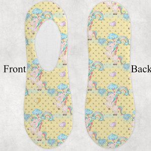 Girls Yellow Blue Gold Glitter Unicorn Loungewear Handmade No Show Socks